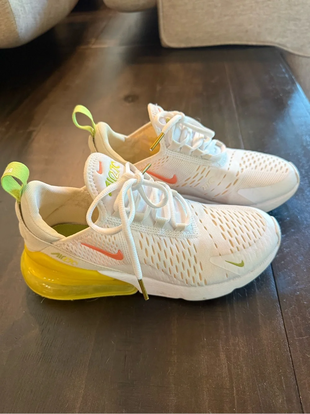 Nike Kids Air Max 270 React White with Yellow & Pink Accents